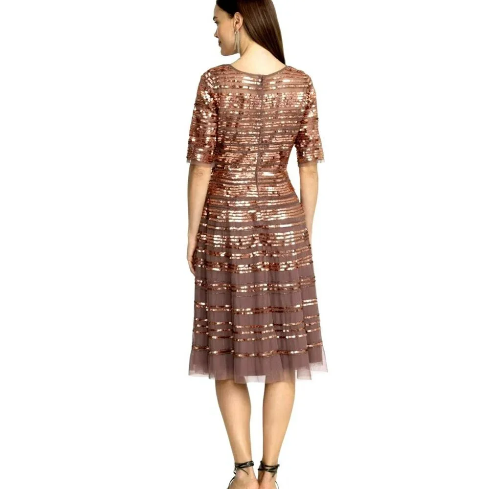 Johnny Was Sepia Mesh Copper Sequins Midi Dress Evening Sz 10 New